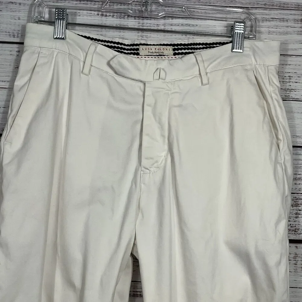 Luca Faloni White Summer Chinos Slim Cotton Trouser Made in Italy Men 30x28 READ
